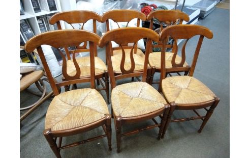 CHAISE PAILLEE TEINTE MERISIER LOT DE 6