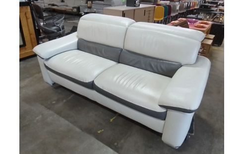 CANAPE 3 PLACES TÊTIÈRES RÉGLABLES CUIR BLANC