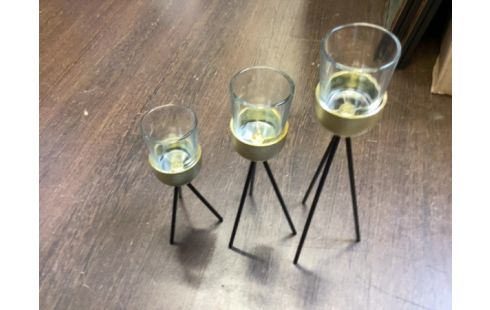 BOUGEOIR LOT DE 3 NOIR ET DORE