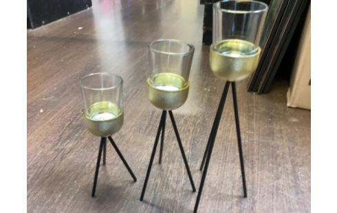 BOUGEOIR LOT DE 3 NOIR ET DORE