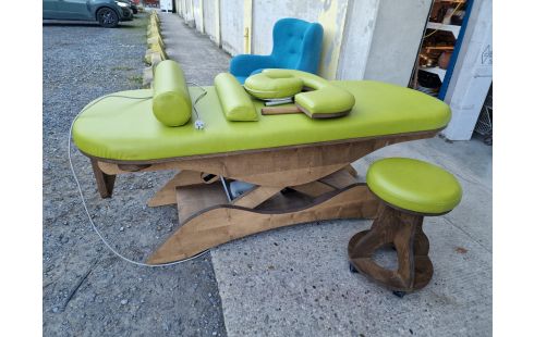 TABLE DE MASSEUR SIMILI CUIR LIME ÉLECTRIQUE + ACCESSOIRE ET TABOURET