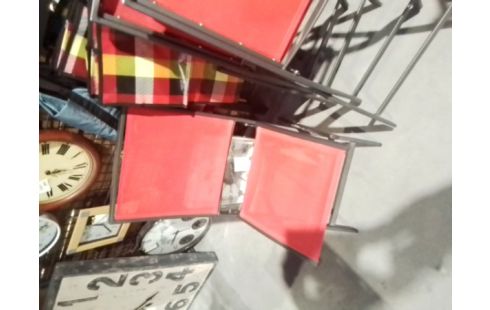 CHAISE DE JARDIN PLIANTE GRISE TISSU ROUGE X6