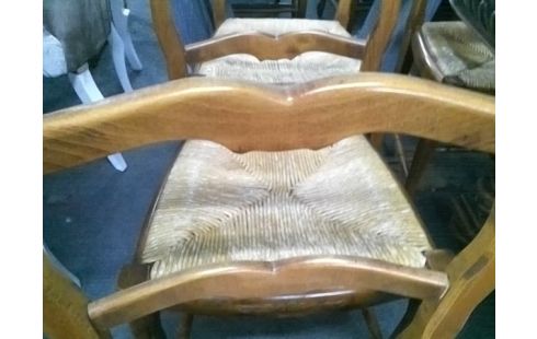 LOT DE 4 CHAISES PAILLEES STYLE LOUIS XV