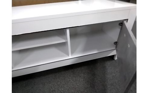 MEUBLE TV MODERNE GRIS BLANC 1 COIN ABÎMÉ