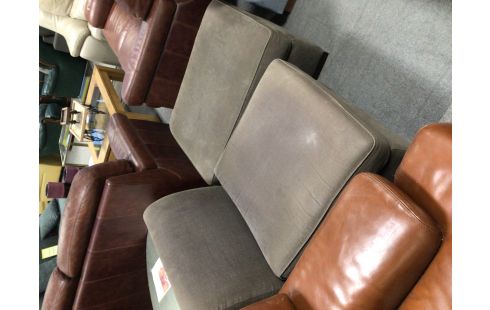 FAUTEUIL + POUF TISSU BRUN EN ETAT