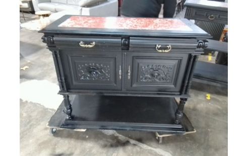 BUFFET BAS HENRI II STYLISÉ MOULURES NOIR 2 PORTES / 2 TIROIRS TÊTE DE LIONS MARBRE ROUGE D'ITALIE