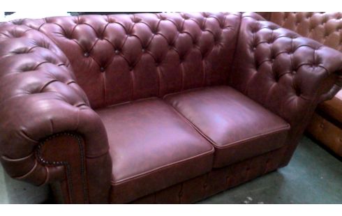 SESSEL 1 2 PLÄTZE CHESTERFIELD BORDEAUX LEDER