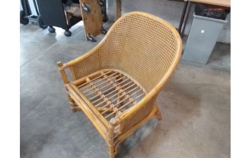 FAUTEUIL CANNAGE ROTIN + COUSSINS E