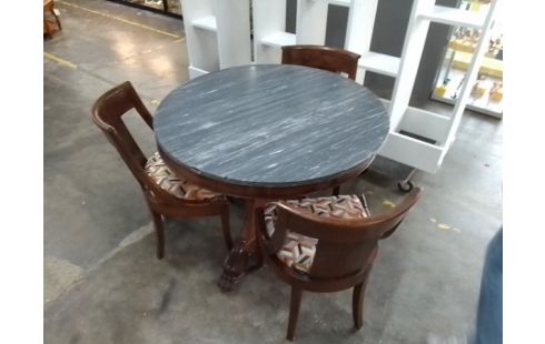 GUERIDON TRIPODE DESSUS MARBRE RESTAURATION + 3 CHAISES