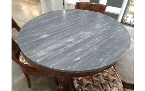 GUERIDON TRIPODE DESSUS MARBRE RESTAURATION + 3 CHAISES