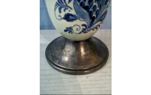 VASE DELFT BLAU FUß VERSILBERT