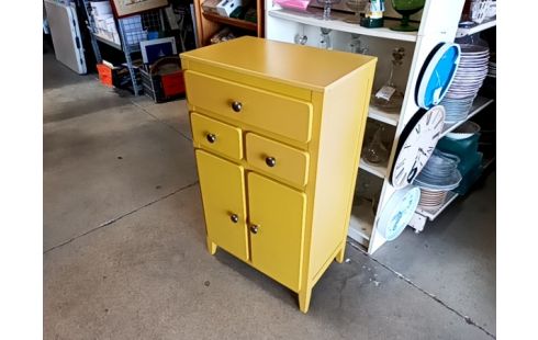 MEUBLE D'APPOINT JAUNE 3 TIROIRS / 2 PORTES
