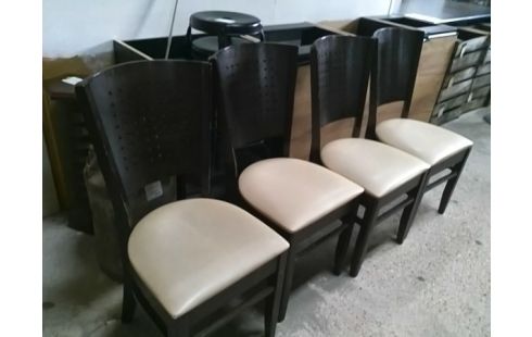 LOT DE 4 CHAISES BOIS ASSISES BLANCHES