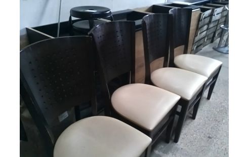 LOT DE 4 CHAISES BOIS ASSISES BLANCHES