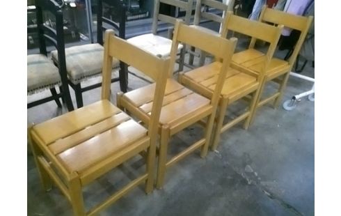 4 CHAISES VINTAGE EN HETRE STYLE CHARLOTTE PERRIAND ANNEES 80