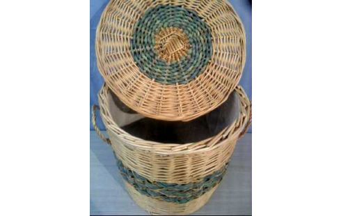 WÄSCHEKORB GEFLECHT M. DECKEL 2-GRIFFE RDN.
