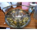 PLATEAU APERITIF VERRE AVEC SUPPORT DORE