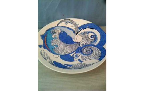 WANDTELLER KERAMIK BLAUTÖNE UNIKAT