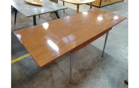 TABLE FORMICA 2 ALLONGES 1 TIROIRS MARRON