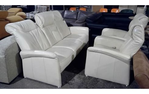 SALON EN CUIR BLANC 3 PLACES + 2 FAUTEUILS