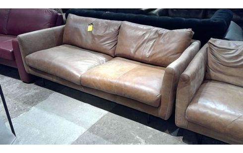 SALON 3 PLACES 2 PLACES EN CUIR MARRON