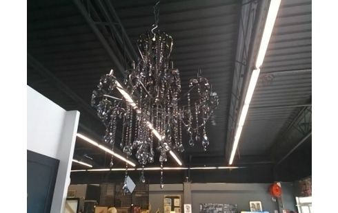 LUSTRE A PAMPILLES VERRE TRANSPARENT ET NOIR