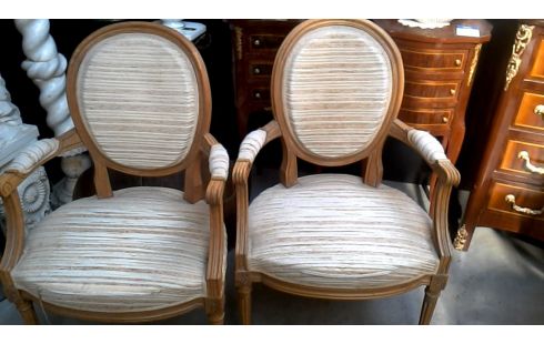 2 STÜHLE STIL LUDWIG XIV STOFF BEIGE