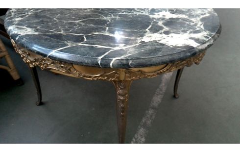 TABLE DE SALON ROND MARBRE CUIVRE