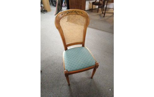 4 CHAISES CANNÉES TISSU VERT