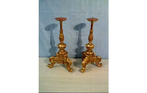 KERZENSTÄNDER 2-SET HOLZ BLATTGOLD BAROCKSTIL