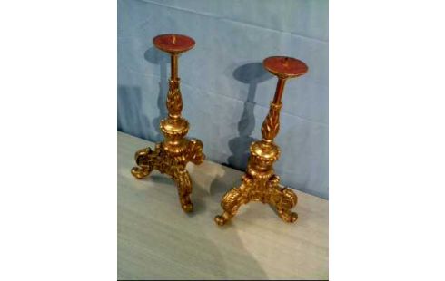 KERZENSTÄNDER 2-SET HOLZ BLATTGOLD BAROCKSTIL