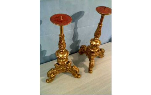 KERZENSTÄNDER 2-SET HOLZ BLATTGOLD BAROCKSTIL