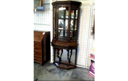 AUFSATZVITRINE 3-EB. +SPIEGEL HOLZ ANTIK