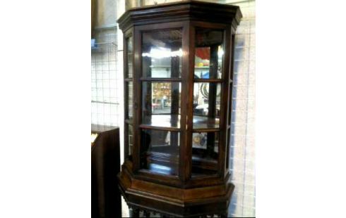 AUFSATZVITRINE 3-EB. +SPIEGEL HOLZ ANTIK