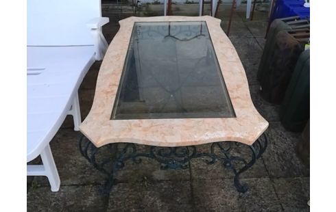 TABLE BASSE MARBRE AVEC PLATEAU VERRE