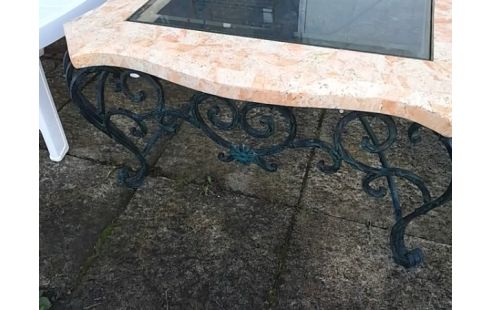 TABLE BASSE MARBRE AVEC PLATEAU VERRE