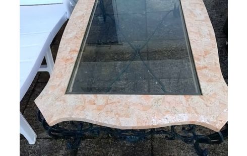TABLE BASSE MARBRE AVEC PLATEAU VERRE