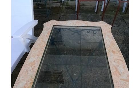 TABLE BASSE MARBRE AVEC PLATEAU VERRE