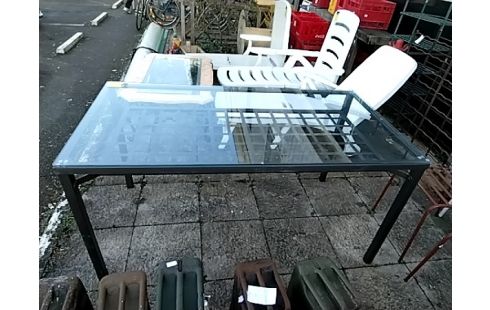 TABLE DE JARDIN TABLE METAL PLATEAU VERRE
