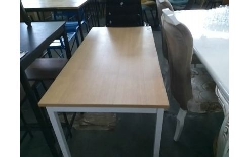 TABLE PIEDS METAL BLANC PLATEAU COLORIS HETRE