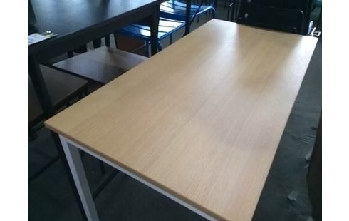 TABLE PIEDS METAL BLANC PLATEAU COLORIS HETRE