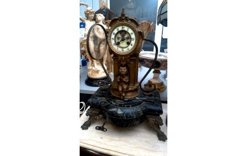 HORLOGE BRONZE DORE MARBRE