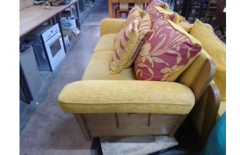 CANAPE 2 PLACES BOIS MASSIF & TISSU +COUSSINS