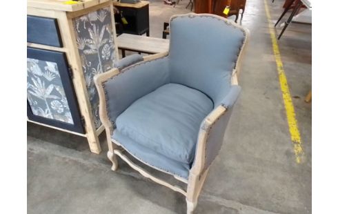 FAUTEUIL ANCIEN BOIS TISSU GRIS