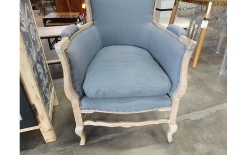 FAUTEUIL ANCIEN BOIS TISSU GRIS
