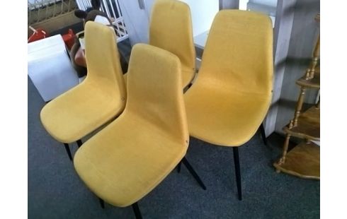 4 CHAISES MODERNE TISSU JAUNE
