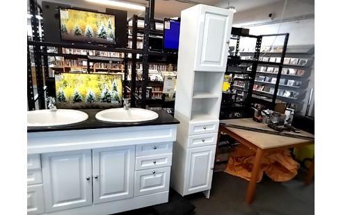 MEUBLE DE SALLE DE BAIN DOUBLE VASQUES AVEC COLONNE ET MIROIR