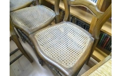 LOT DE 7 CHAISES BOIS CANNEE