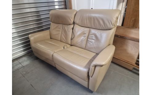 CANAPE 2 PLACES CUIR TAUPE 2 RELAX ÉLECTRIQUE