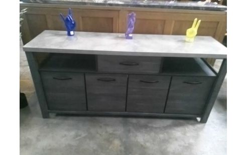 BAHUT BAS MODERNE GRIS 4 PORTES 1 TIROIR